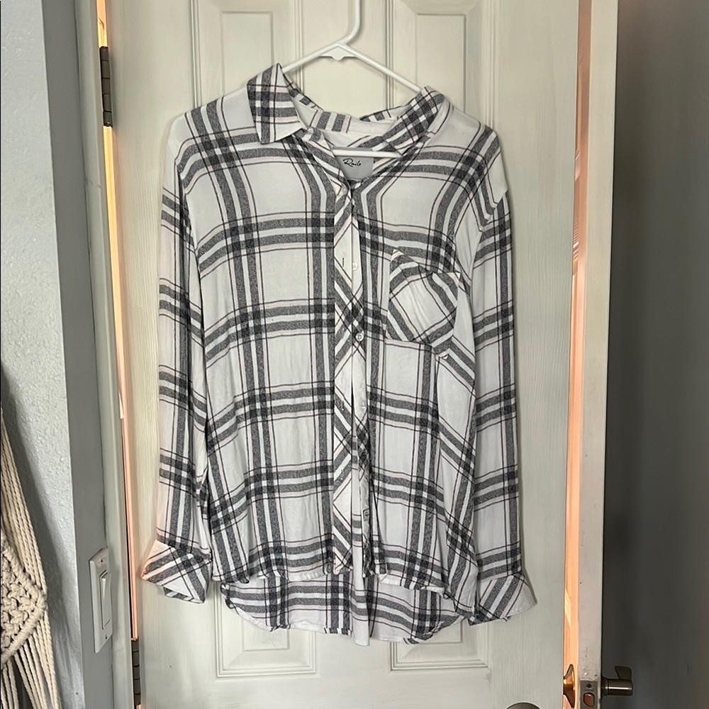 Grey and White Plaid Button-Up Shirt